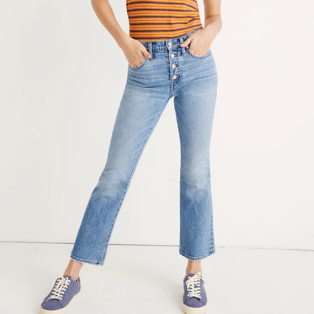 Madewell sz 27 Cali Demi Boot Cropped Button Fly Medium Blue Denim Jeans